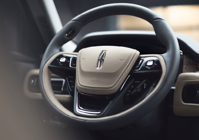 The intuitively placed controls of the steering wheel on a 2024 Lincoln Aviator® SUV | Ed Morse Lincoln in Muscatine IA
